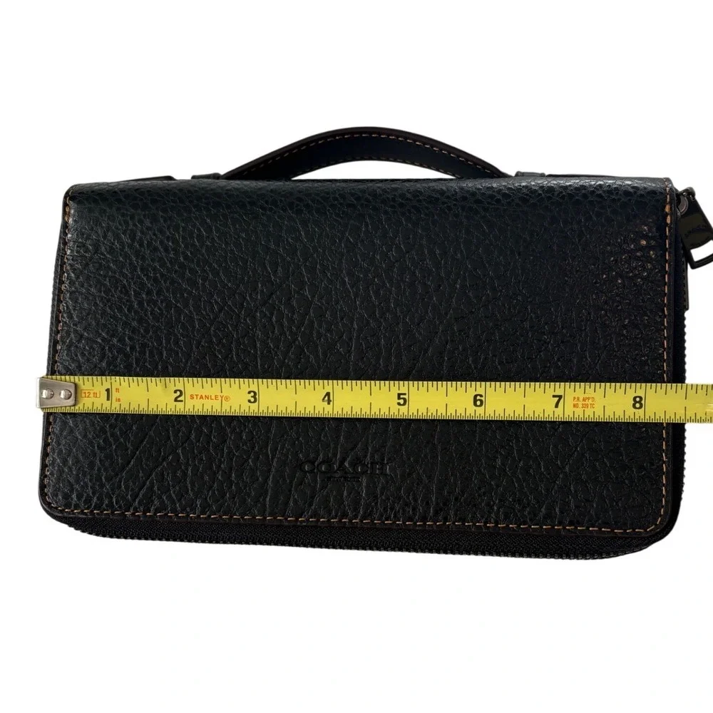 Coach Black Leather Double Zip Travel Organizer Wallet Wristlet EB7104